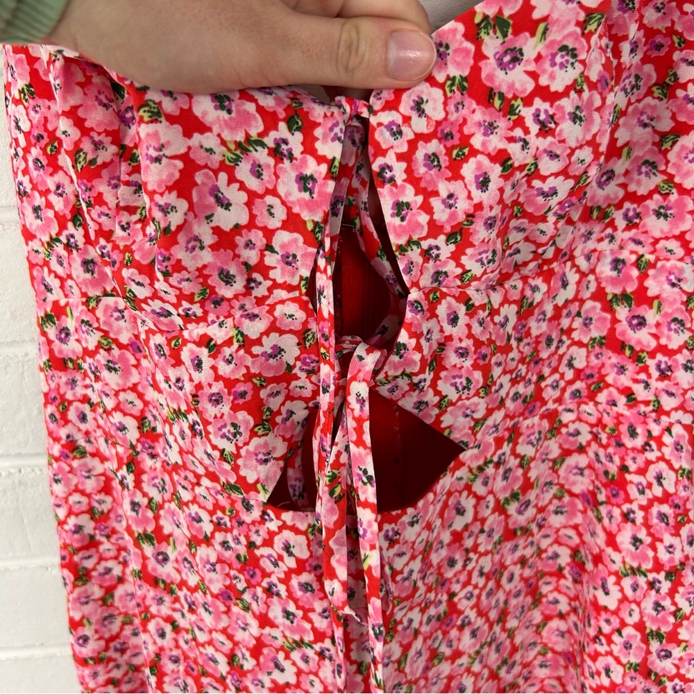 NWT Lulus Intricate Sweetness Red Floral Tie Front Sleeveless Midi Dress Size L - Picture 8 of 14